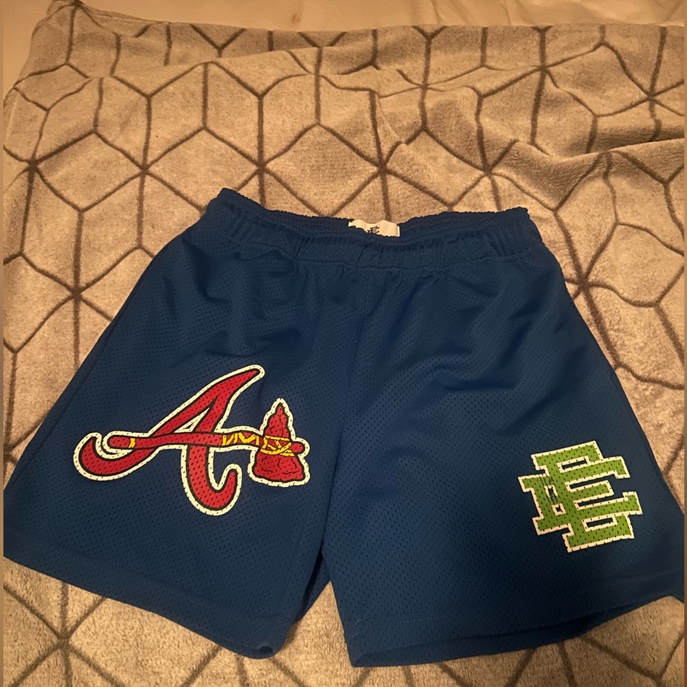 Size M Eric Emanuel mesh shorts Atlanta Braves MLB collaboration.